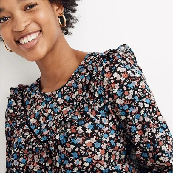 Madewell Floral Ruffle-Yoke Cotton Long Sleeve Blouse - Picture 5 of 14